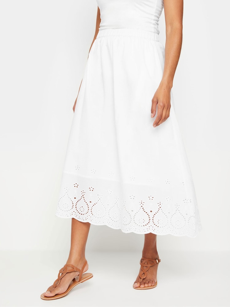 M&Co White 100% Cotton Broderie Midi Skirt - Image 1 of 6 M&Co White 100% Cotton Broderie Midi Skirt - Image 1 of 6