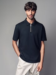 Black Relaxed Fit Heavyweight Quarter Zip Polo Shirt - Image 1 of 7