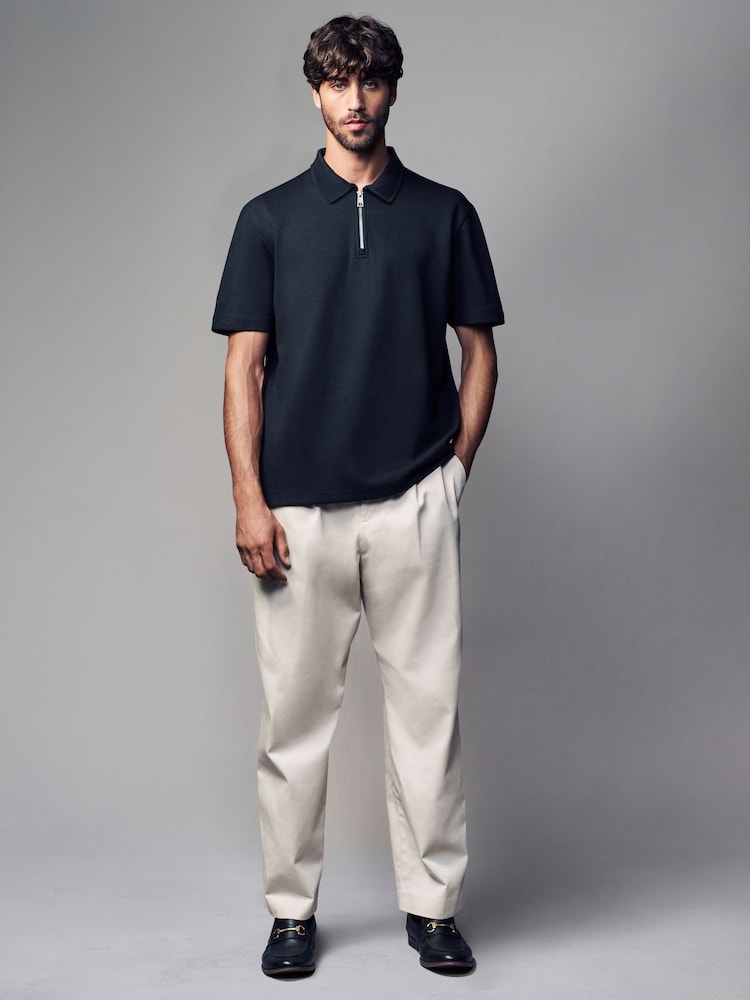 Black Relaxed Fit Heavyweight Quarter Zip Polo Shirt - Image 2 of 7