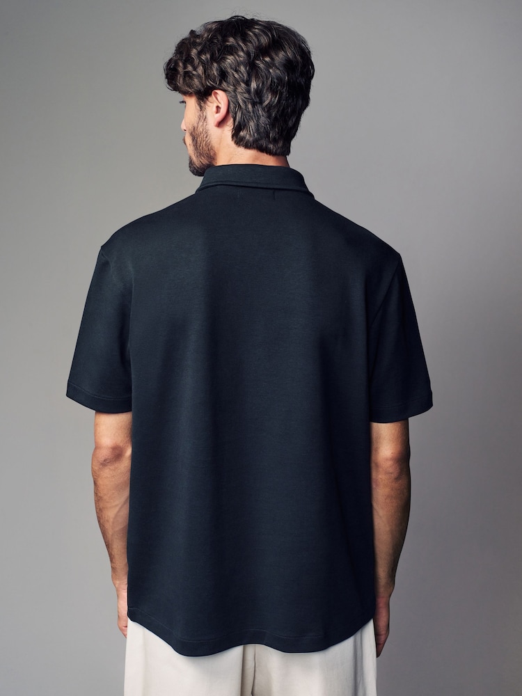 Black Relaxed Fit Heavyweight Quarter Zip Polo Shirt - Image 3 of 7