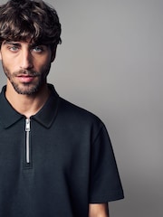 Black Relaxed Fit Heavyweight Quarter Zip Polo Shirt - Image 4 of 7