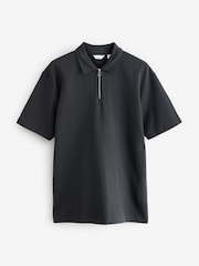 Black Relaxed Fit Heavyweight Quarter Zip Polo Shirt - Image 5 of 7