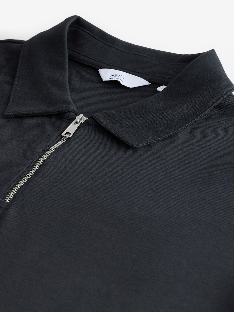 Black Relaxed Fit Heavyweight Quarter Zip Polo Shirt - Image 6 of 7