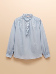 Бело-синяя - Хлопковая блузка с оборками Joules Melanie - Изображение 8 из 8