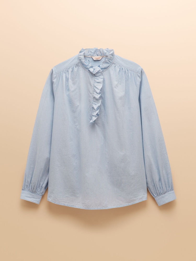 Бело-синяя - Хлопковая блузка с оборками Joules Melanie - Изображение 8 из 8