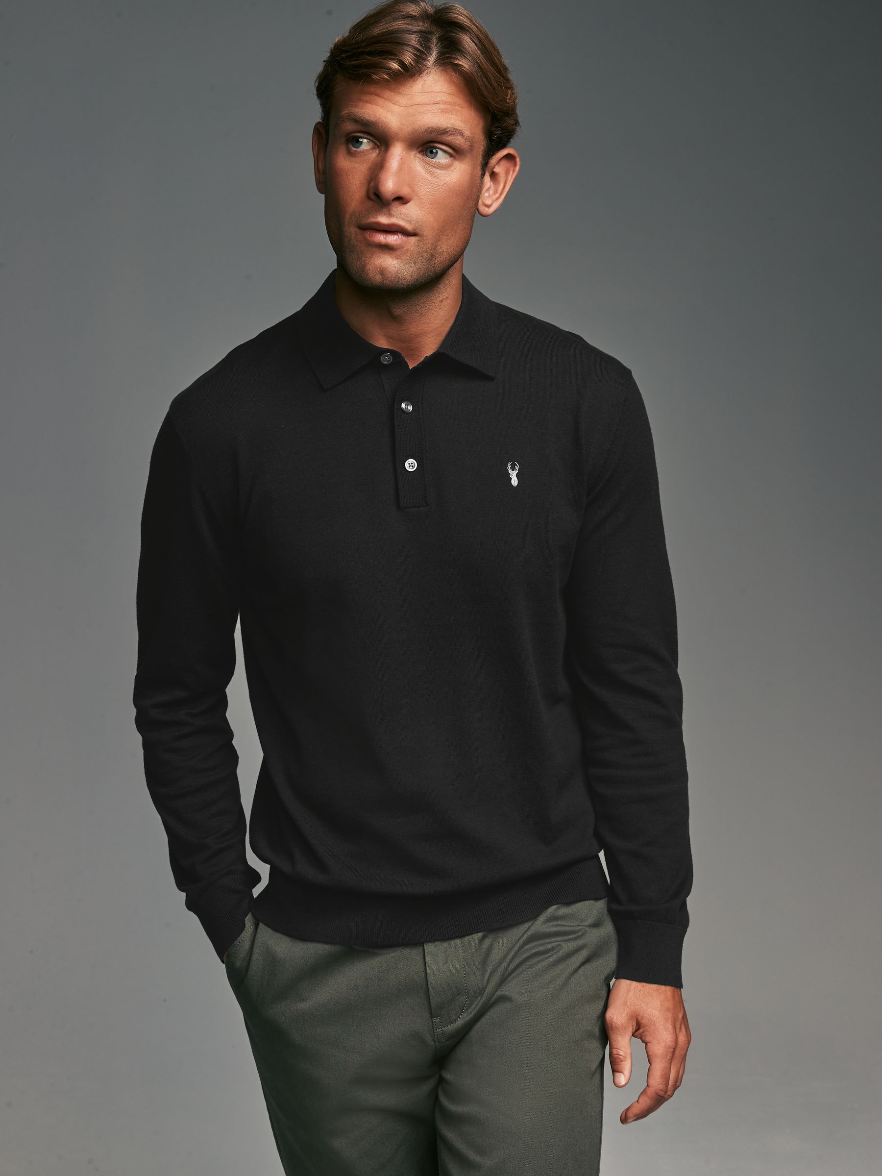Buy Black Stag Logo Regular Fit Knitted Long Sleeve Polo Shirt from Next USA