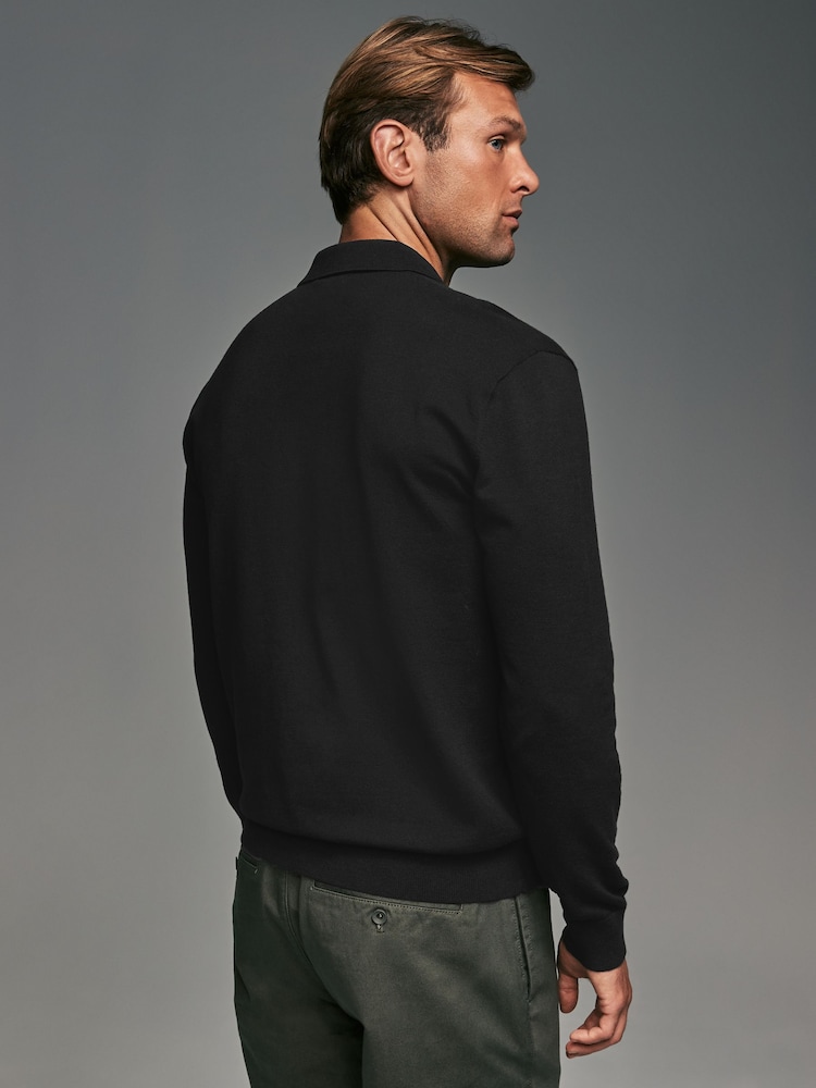 Black Stag Logo Regular Fit Knitted Long Sleeve Polo Shirt - Image 4 of 8