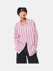 Whistles Pink Oversized 100% Cotton Stripe Shirt - Image 1 of 5