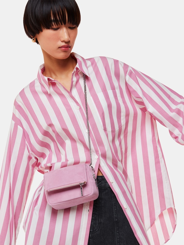 Whistles Pink Oversized 100% Cotton Stripe Shirt - Image 3 of 5