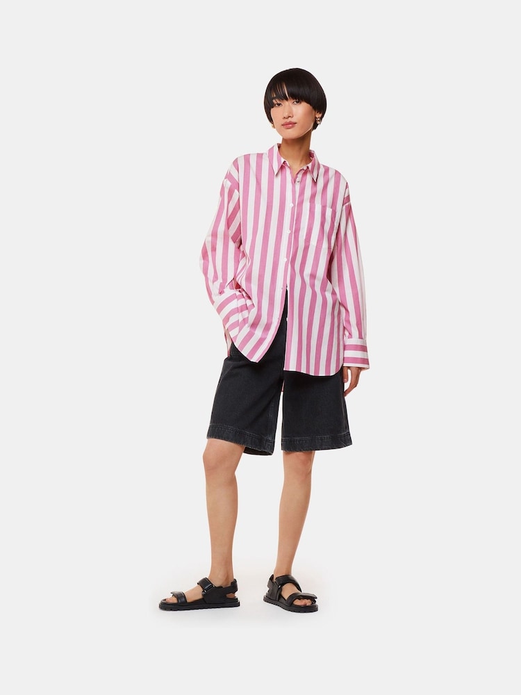 Whistles Pink Oversized 100% Cotton Stripe Shirt - Image 4 of 5
