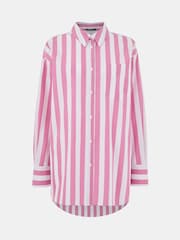 Whistles Pink Oversized 100% Cotton Stripe Shirt - Image 5 of 5