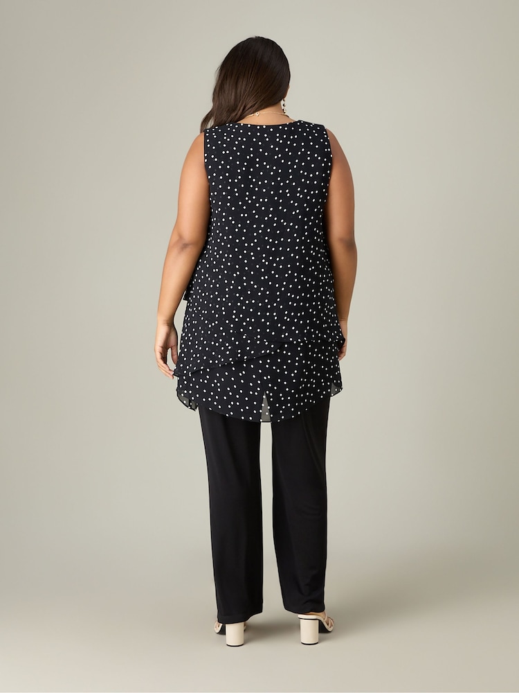 Live Unlimited Black Curve Petite Mono Spot Print Layered Tunic - Image 2 of 6