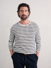 Seasalt Cornwall White/Blue Mens Sailor Shirt With Crew Neck T-Shirt - Image 1 of 5