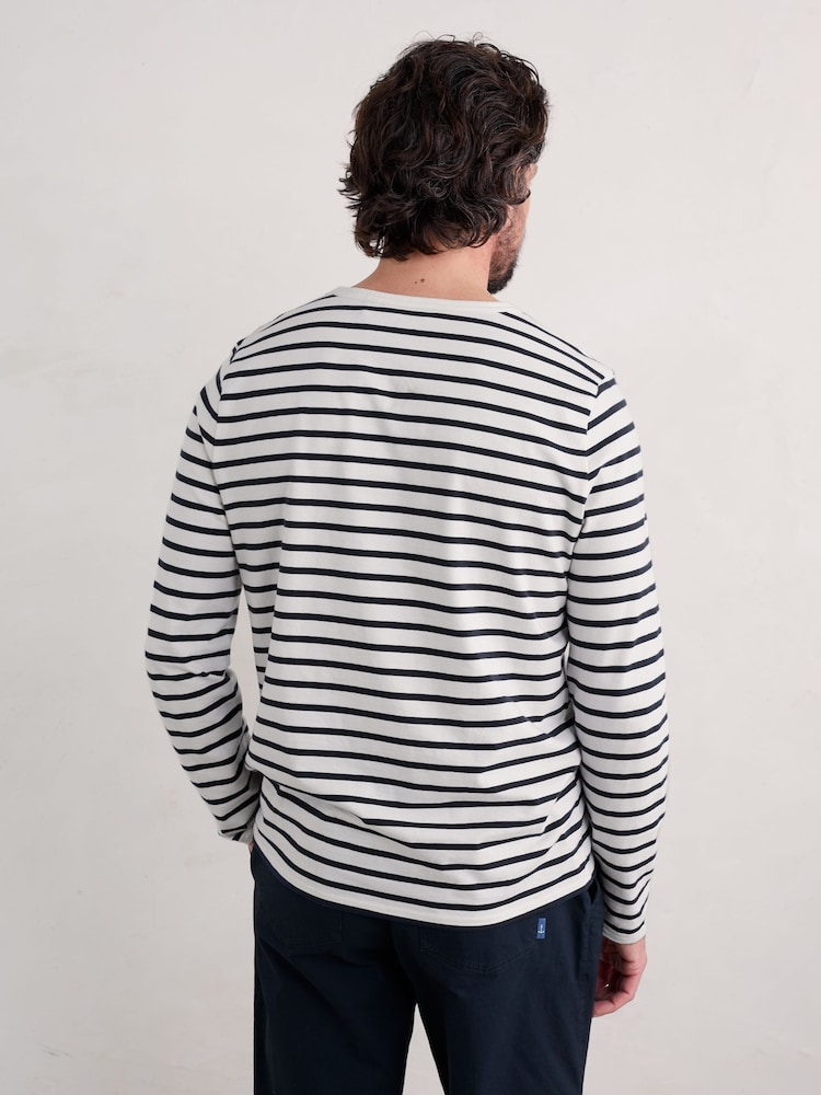 Seasalt Cornwall White/Blue Mens Sailor Shirt With Crew Neck T-Shirt - Image 2 of 5