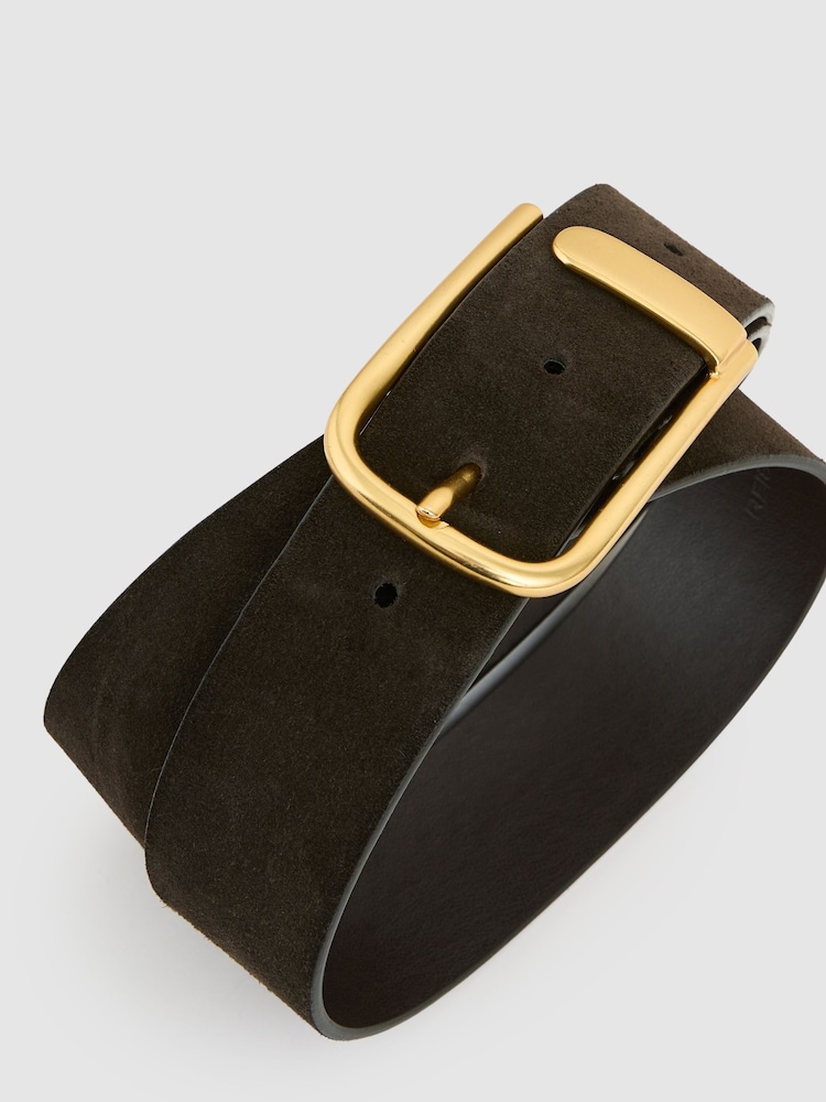 Reiss Chocolate Iyla Suede Half Keeper Belt - Image 4 of 4 Reiss Chocolate Iyla Suede Half Keeper Belt - Image 4 of 4