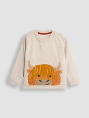 JoJo Maman Bébé Ecru Highland Cow Appliqué Sweatshirt - Image 1 of 3
