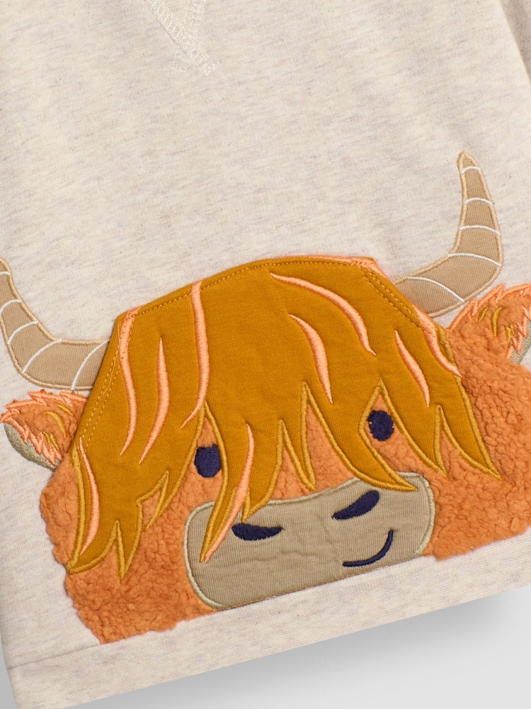 JoJo Maman Bébé Ecru Highland Cow Appliqué Sweatshirt - Image 3 of 3