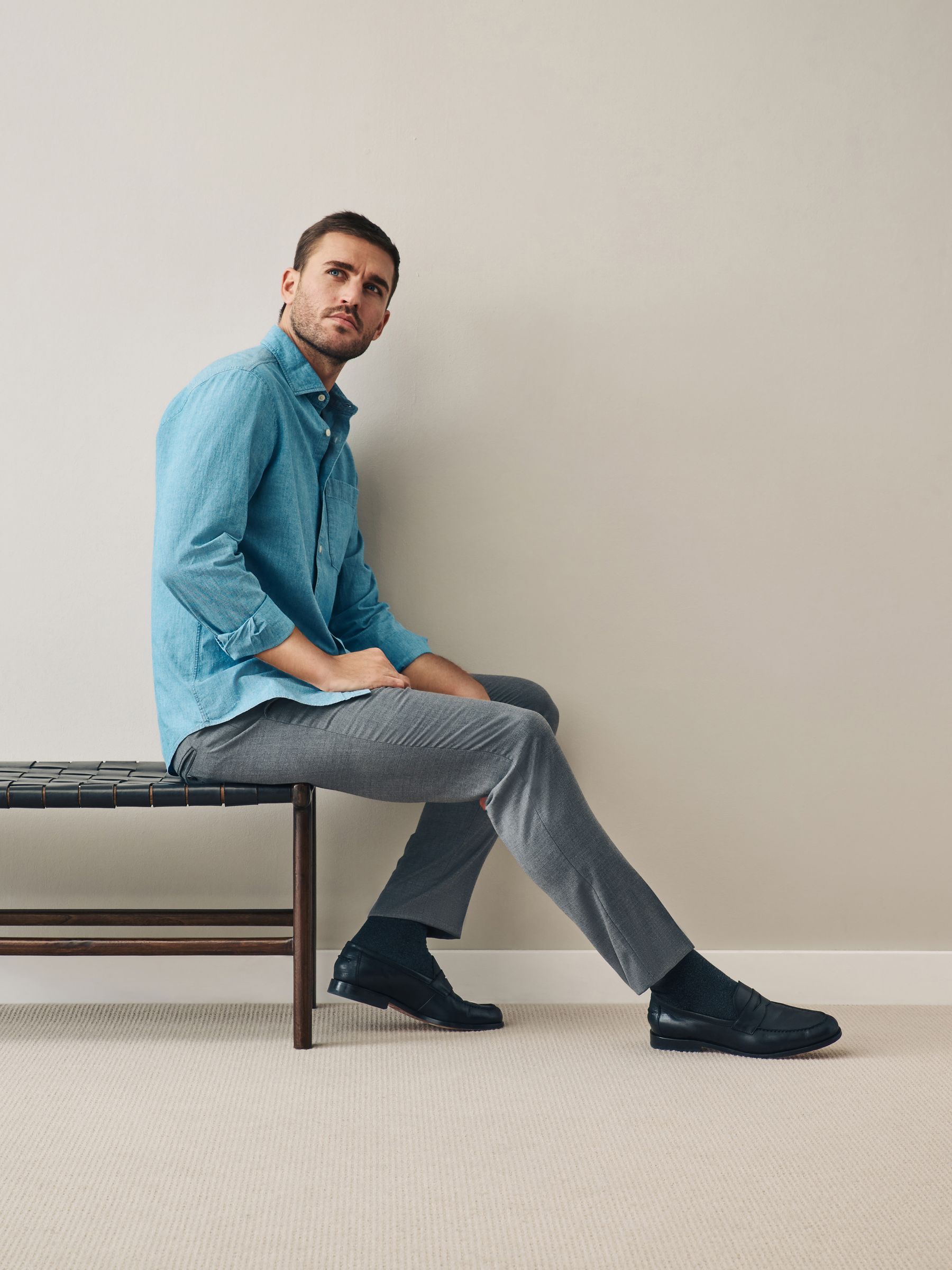 Buy Grey Wool Rich Smart Textured Trousers With Side Adjusters