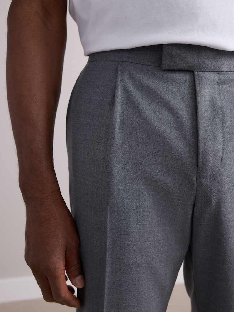 Gris - Pantalon élégant texturé en laine avec réglables latéraux - Image 5 of 10