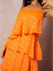 Chi Chi London Orange Cami Foil Spot Print Tiered Maxi Dress - Image 2 of 5