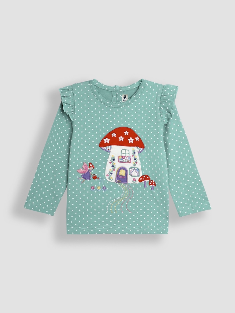 JoJo Maman Bébé Green Fairy And Toadstool Scene Applique Top - Image 1 of 3