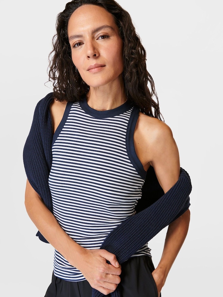 Sweaty Betty Navy White Stripe Harper Racer Tank Top - Image 1 of 7