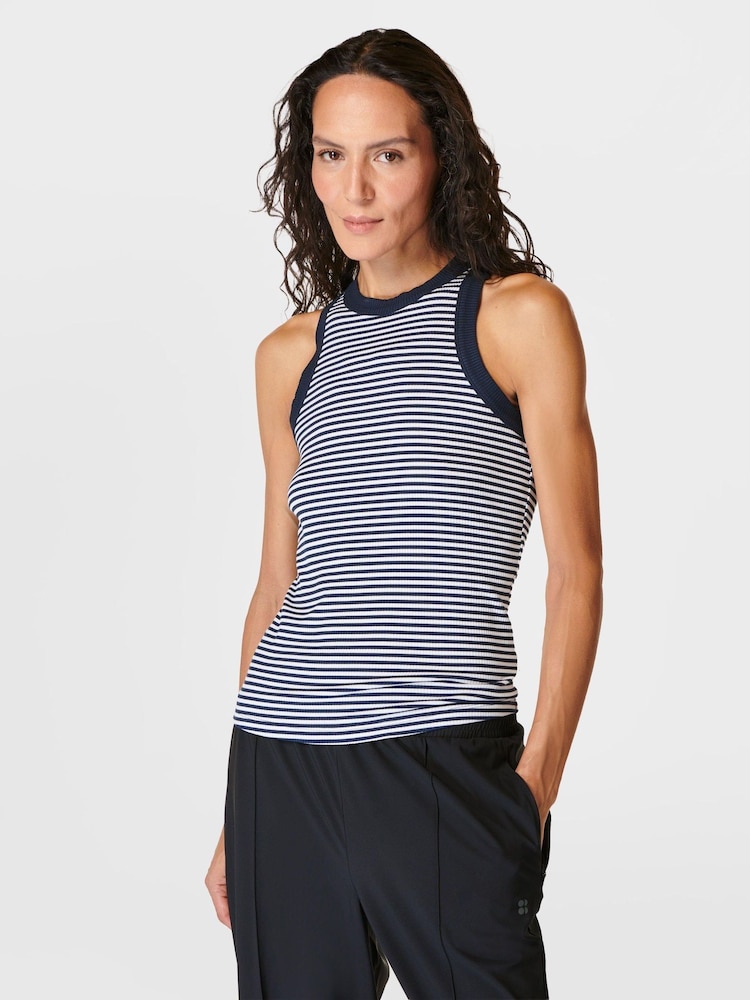 Sweaty Betty Navy White Stripe Harper Racer Tank Top - Image 2 of 7