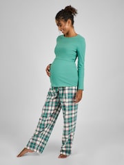 JoJo Maman Bébé Sage Green Check Maternity And Nursing Pyjamas Set - Image 1 of 6