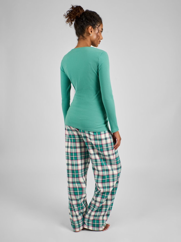 JoJo Maman Bébé Sage Green Check Maternity And Nursing Pyjamas Set - Image 2 of 6