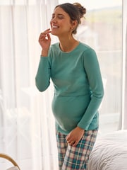 JoJo Maman Bébé Sage Green Check Maternity And Nursing Pyjamas Set - Image 6 of 6