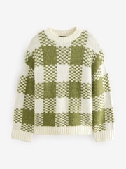 Olivegrün kariert - Gestrickte Tunika mit Rundhalsausschnitt - Bild 6 von 8
