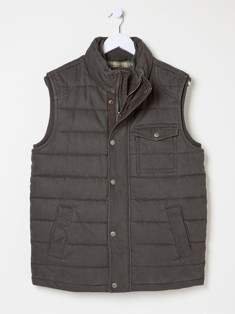 FatFace Wardley Brown Canvas Gilet - Image 6 of 6