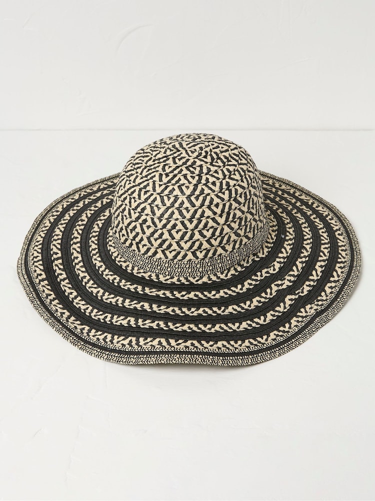 FatFace Geo Black Floppy Straw Hat - Image 1 of 3