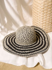 FatFace Geo Black Floppy Straw Hat - Image 3 of 3