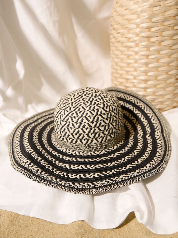 FatFace Geo Black Floppy Straw Hat - Image 3 of 3