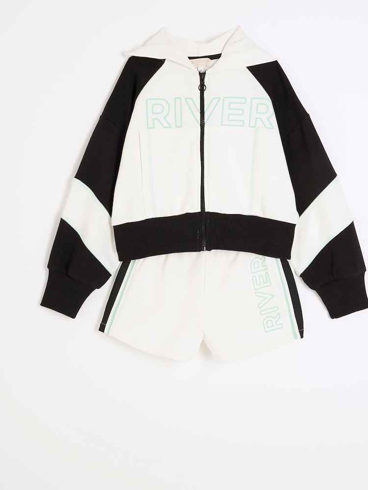 River Island Cream RI Active Zip 100% Cotton Thru and Shorts Set - Image 1 of 4 River Island Cream RI Active Zip 100% Cotton Thru and Shorts Set - Image 1 of 4