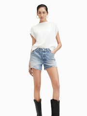 AllSaints Blue Idaho Western Shorts - Image 3 of 6