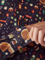 Navy Blue Christmas Dinner Long Sleeve Christmas Print 100% Cotton Oxford Shirt - Image 6 of 8
