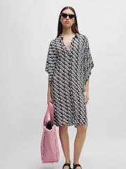 HUGO Short-Sleeved Beach Black Dress With All-Over Logo Print - Image 1 of 5