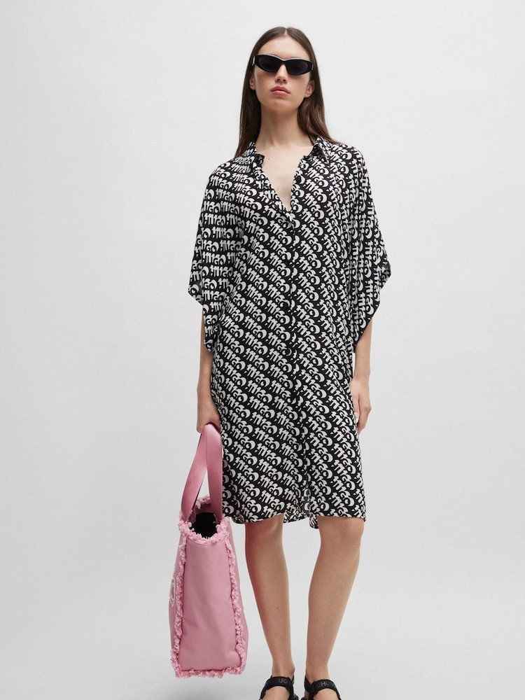 HUGO Short-Sleeved Beach Black Dress With All-Over Logo Print - Image 1 of 5