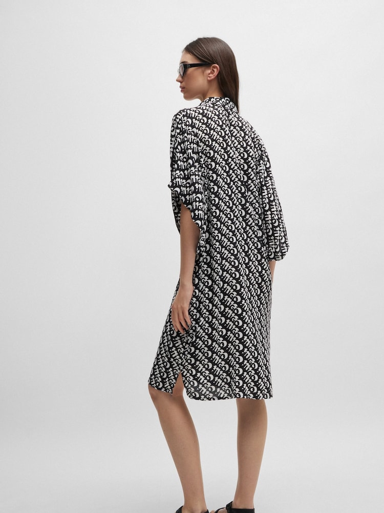 HUGO Short-Sleeved Beach Black Dress With All-Over Logo Print - Image 2 of 5