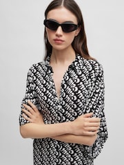 HUGO Short-Sleeved Beach Black Dress With All-Over Logo Print - Image 3 of 5