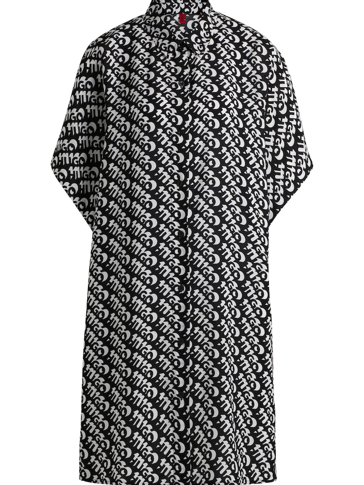 HUGO Short-Sleeved Beach Black Dress With All-Over Logo Print - Image 5 of 5 HUGO Short-Sleeved Beach Black Dress With All-Over Logo Print - Image 5 of 5