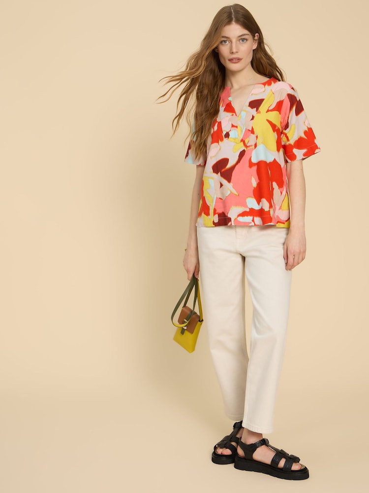 White Stuff Orange Jamie Linen Blend Top - Image 1 of 7