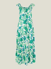 Accessorize Green/White Fan Print Beaded Tiered Dress - Image 1 of 2