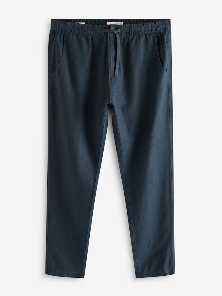 Navy Blue/Charcoal Grey Linen Cotton Elasticated Drawstring Trousers 2 Pack - Image 10 of 14