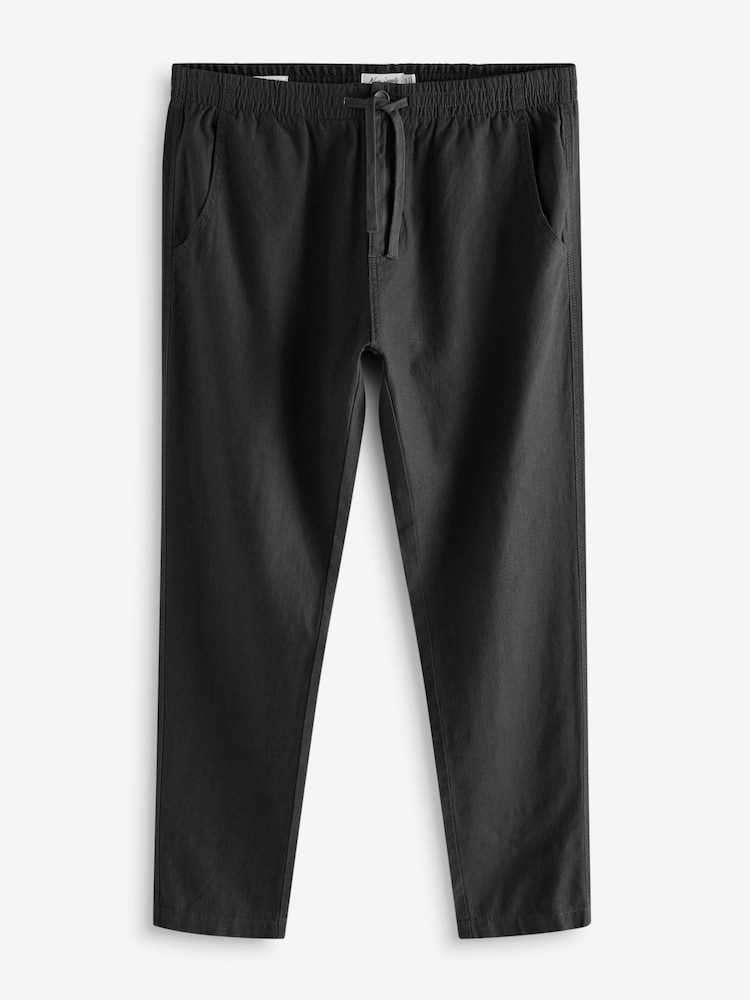 Navy Blue/Charcoal Grey Linen Cotton Elasticated Drawstring Trousers 2 Pack - Image 11 of 14