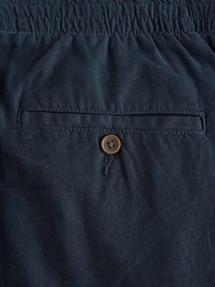 Navy Blue/Charcoal Grey Linen Cotton Elasticated Drawstring Trousers 2 Pack - Image 13 of 14