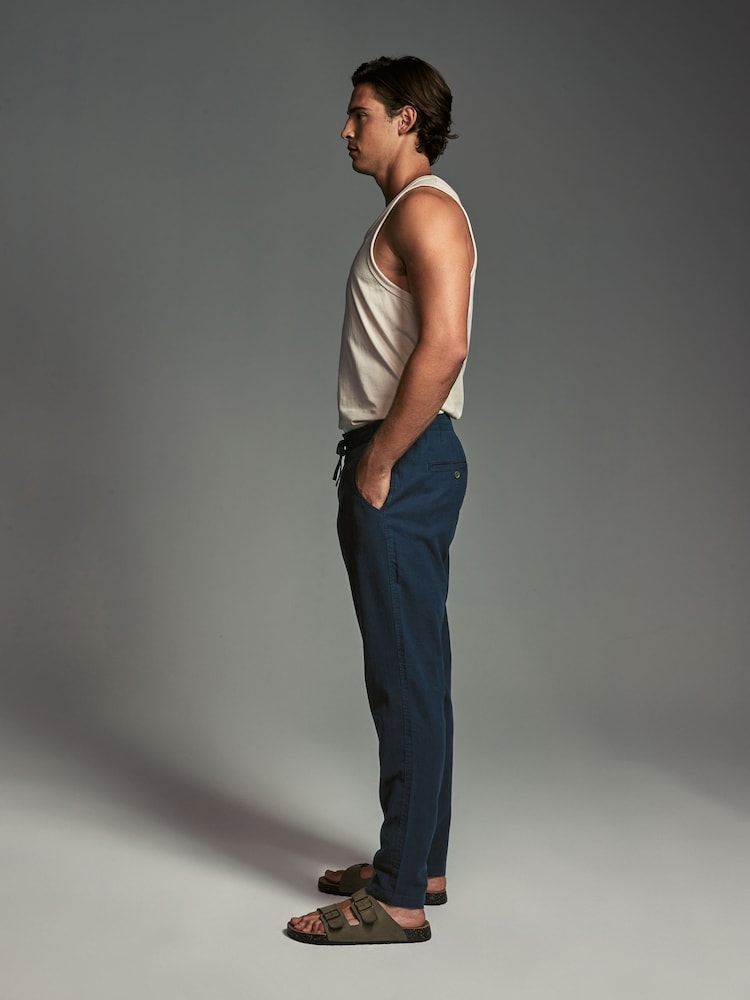 Navy Blue/Charcoal Grey Linen Cotton Elasticated Drawstring Trousers 2 Pack - Image 5 of 14