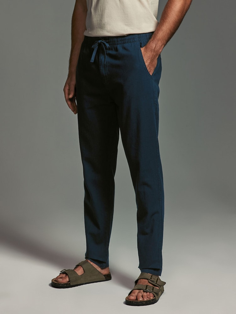 Navy Blue/Charcoal Grey Linen Cotton Elasticated Drawstring Trousers 2 Pack - Image 6 of 14
